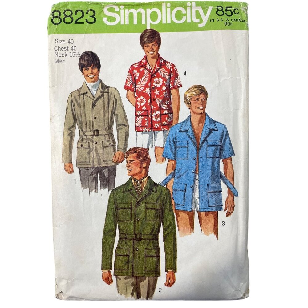 70s Simplicity 8823 Sewing Pattern Size 40 Mens Shirt Chest 40 Neck 15 1/2 CUT